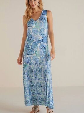 Soft Surroundings Blue and Aqua Watercolor Print Dress
